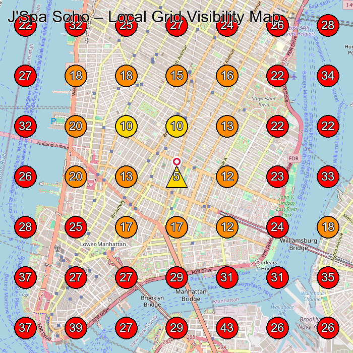 J'Spa Soho GeoGrid visibility map for Nail Salon in New York